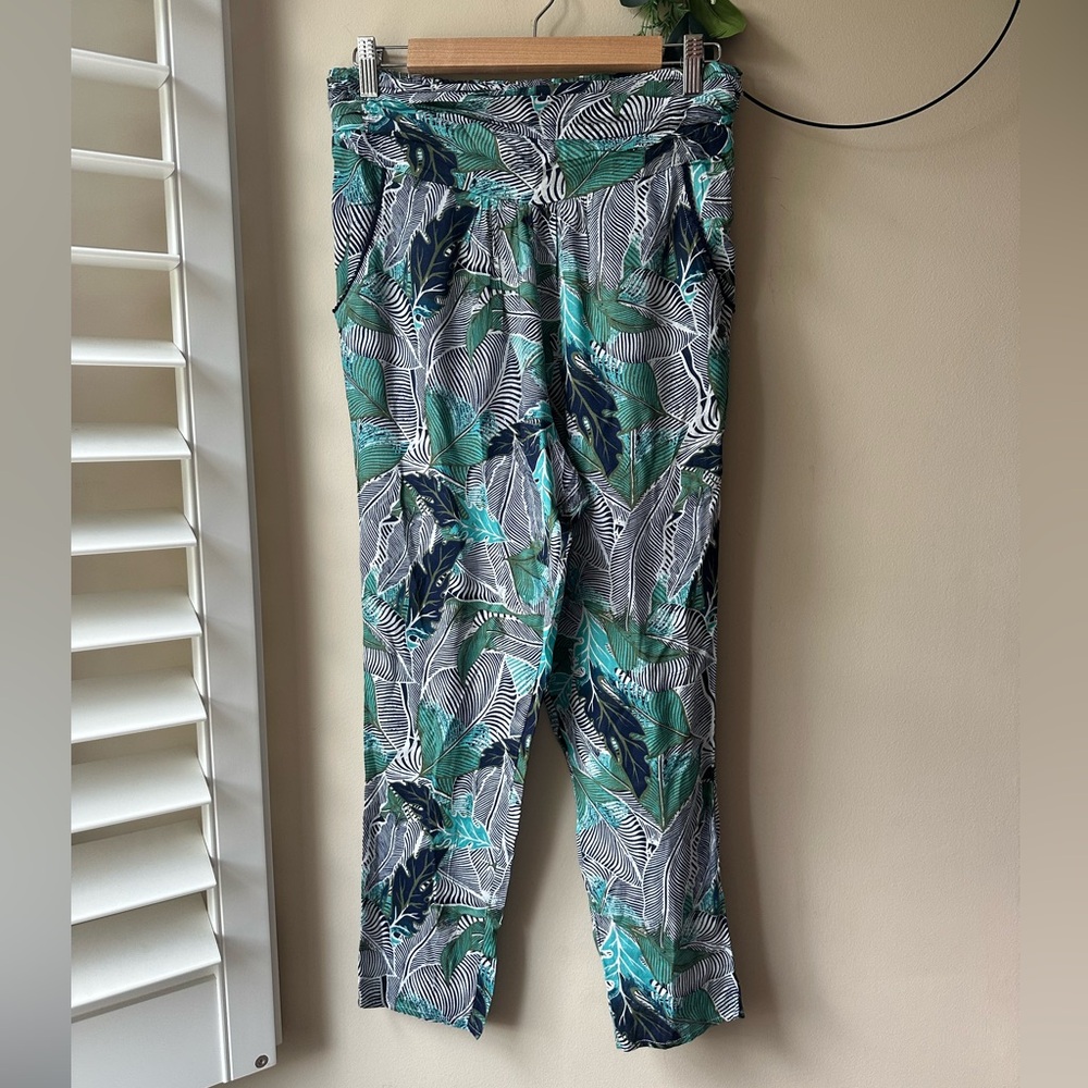 Roxy Green And Blue Leaf Pattern Harem Pants - image 1